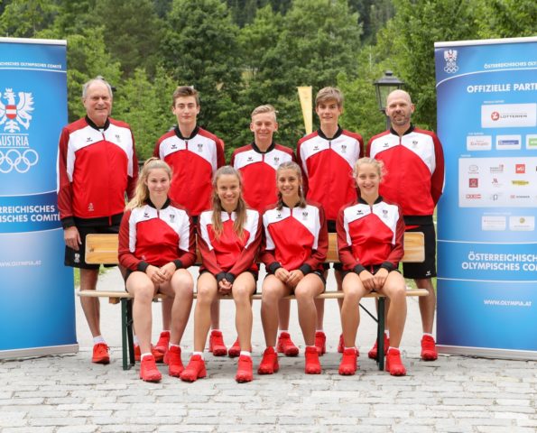 SPITAL AM PYRN,AUSTRIA,11.JUL.19 - OLYMPICS - OEOC, official equipping for the EYOF in Baku. Image shows athletes from Tyrol - 1st row: Pia-Jaqueline Kraft, Tabea Huys, Lisa-Marie Ebster, and Anna-Lena Ebster (AUT); 2nd row: Peter Mennel (OEOC), Askhab Matiev, Jakob Roman Saurwein, Marco Schrettl (AUT) and Christoph Sieber (OEOC).
Photo: GEPA pictures/ Christian Walgram